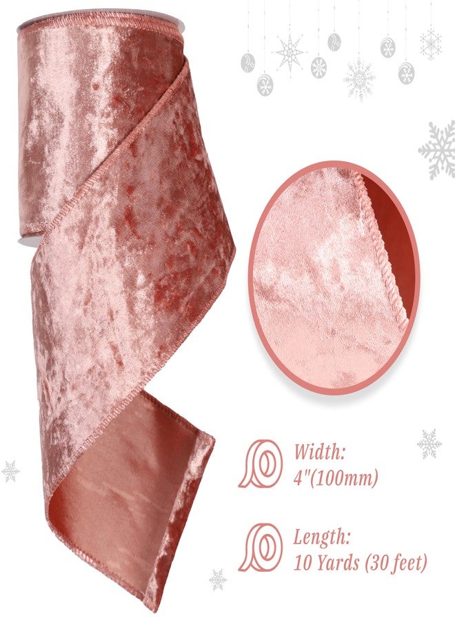 MAYREEL 4 Inch Rose Gold Crushed Velvet Ribbon Wired Extra Wide Blush Pink for Christmas Decorations Gift Wrapping Wreaths Tree Toppers 10 Yards - Image 2